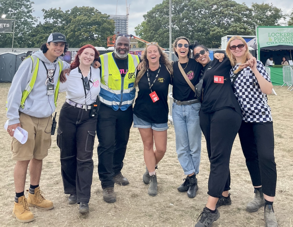 Louis on site with others from The Fair's production team at Burgess Park for Boiler Room: London, September 2023