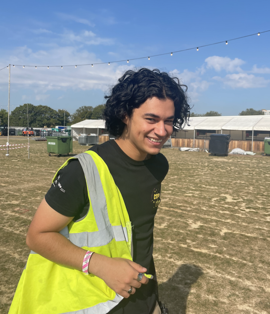 Louis smiling on site in his hi-vis at Burgess Park for Boiler Room: London in September, 2023